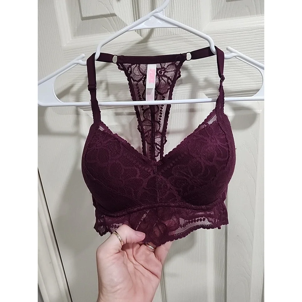 Victoria's‎ Secret PINK Push-up Pigeonnant Lace Underwire Bra Sz  S (D-DD) Wine